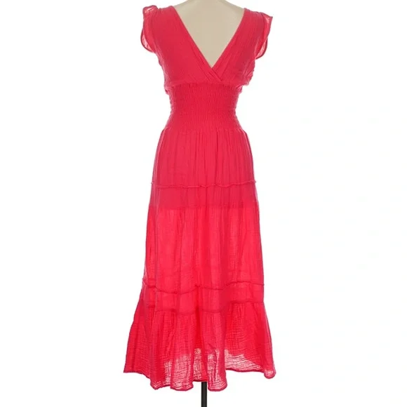 Felicité pink Cotton Gauze Smocked Midi Dress Size M - Picture 3 of 8